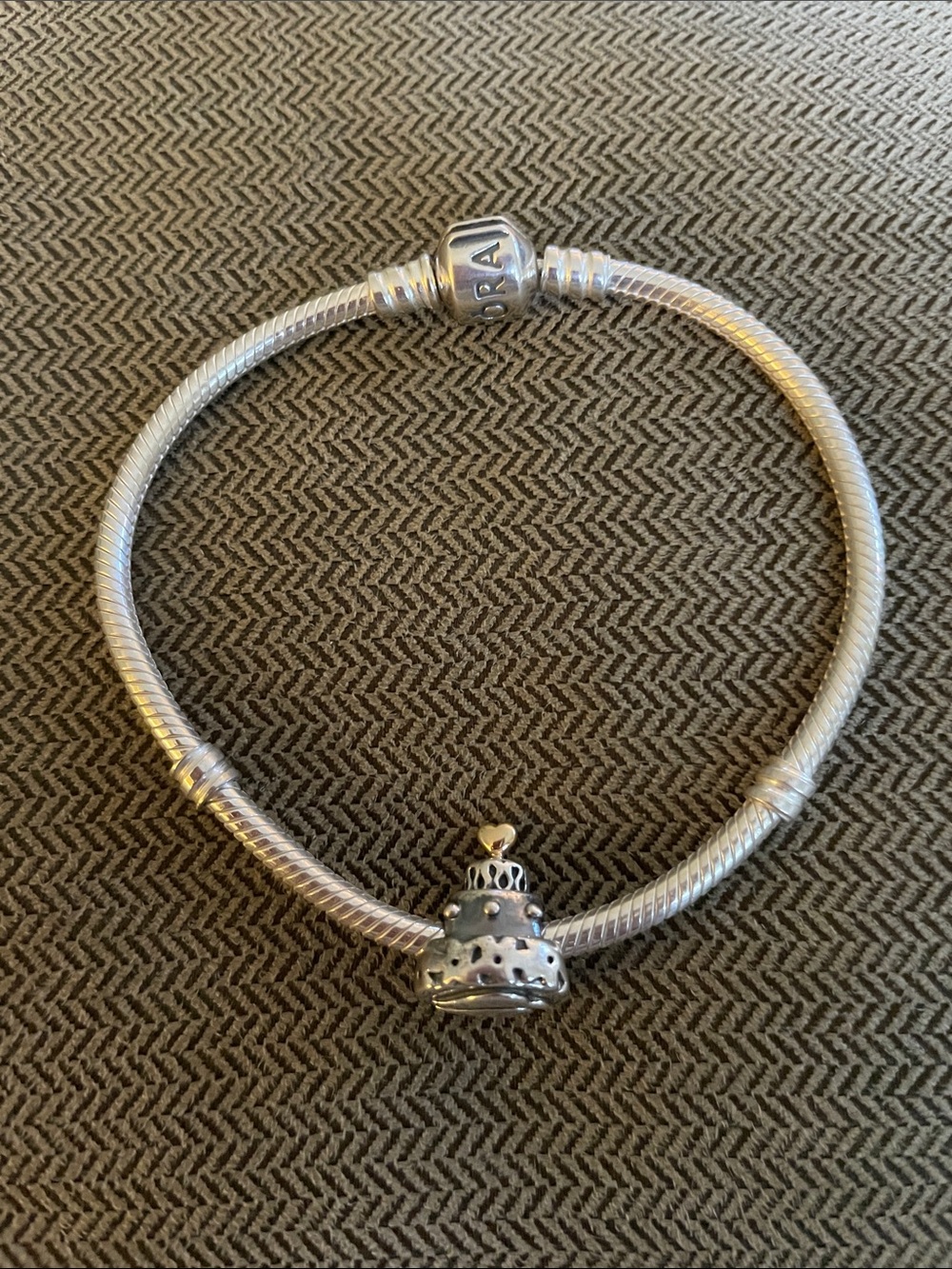 Pandora Sterling Silver Bracelet with Wedding Cake Charm